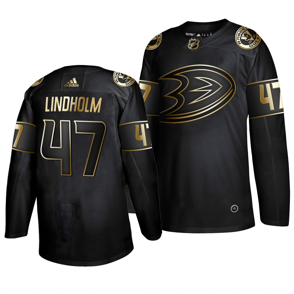 Adidas Ducks #47 Hampus Lindholm Men's 2019 Black Golden Edition Authentic Stitched NHL Jersey